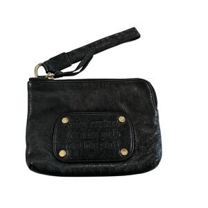 Juicy Couture Wristlet Black 100% Cowhide Leather Zipper 1990s Free Ship